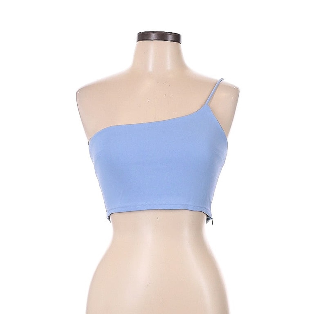 Baby Blue One Strap Asymmetrical Halter Crop Top Large
